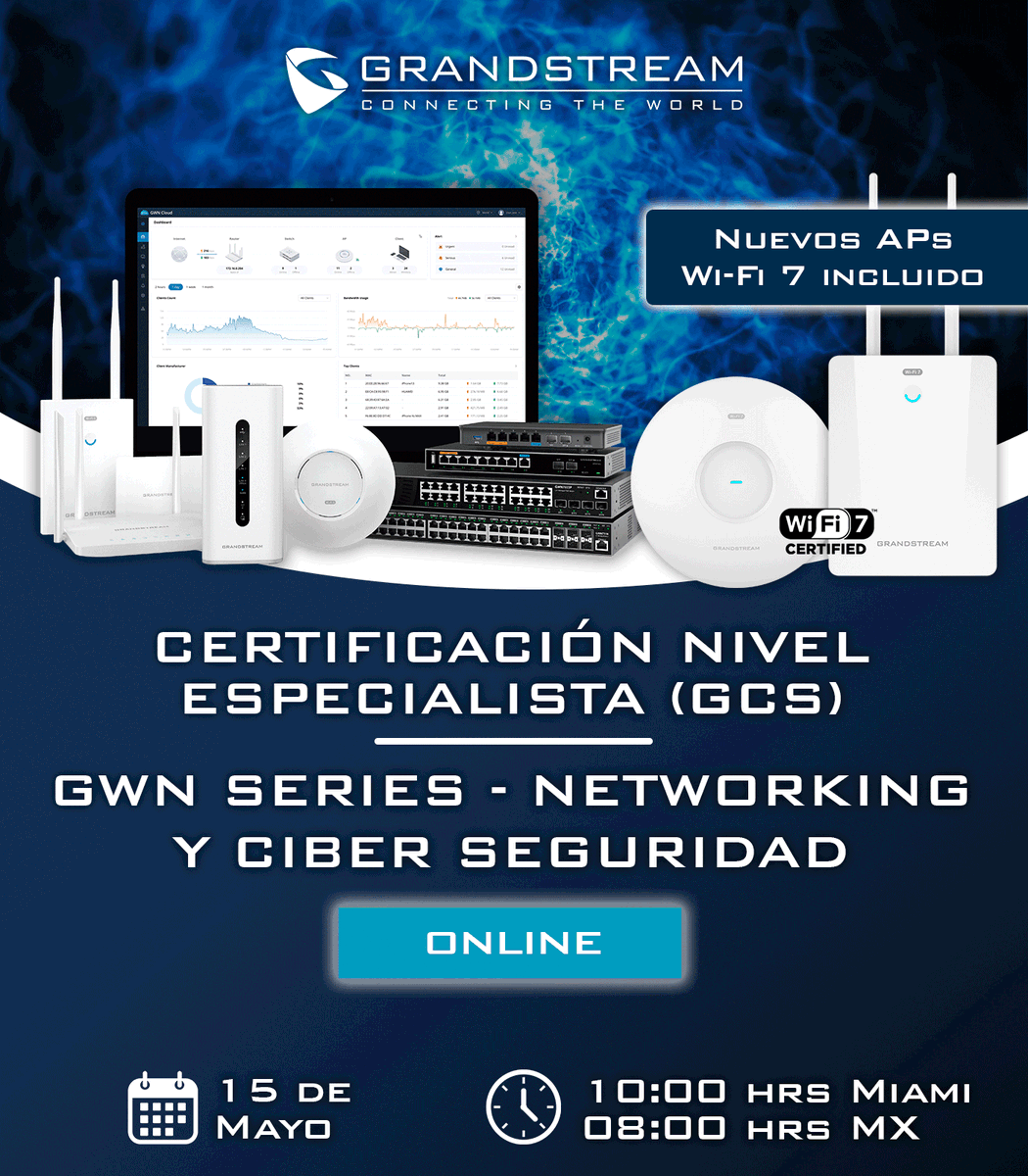 📢 ¡Conviértete en Especialista Certificado en Networking con Grandstream! 
Impulsa tu carrera con la certificación GCS de Grandstream
Regístrate 👉 hubs.la/Q03m32vm0