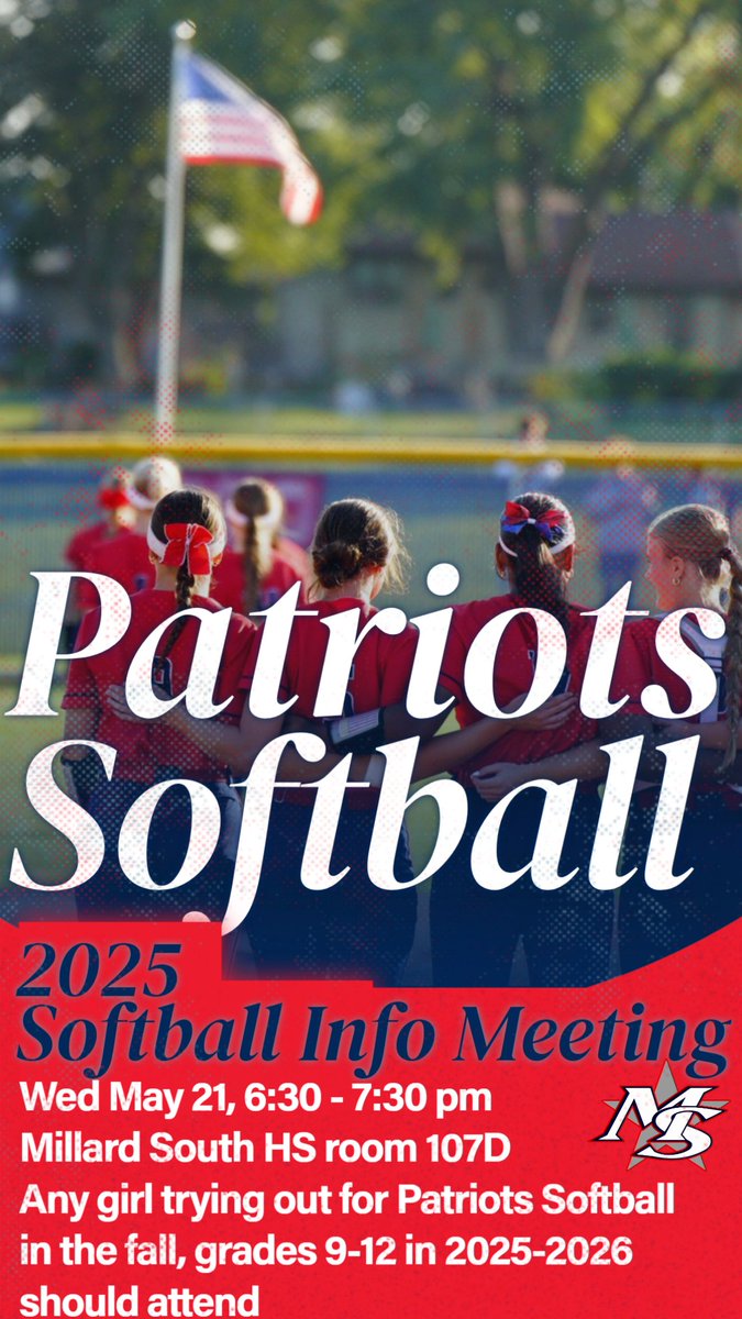 We are counting down the days to our summer off season and eventual 2025 fall softball season.  Players if you are planning on trying out for #MSSB25, please mark your calendars for Wed 5/21 at 6:30 at MSHS in Room 107D.  Can't wait to get the #PatriotsSBfamily together!