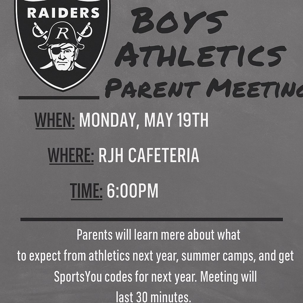 🚨🚨Parent Meeting🚨🚨

Hello Parents,

We will be having a parent meeting for incoming 7th and 8th graders. The meeting will be on Monday May 19th at 6:00pm.