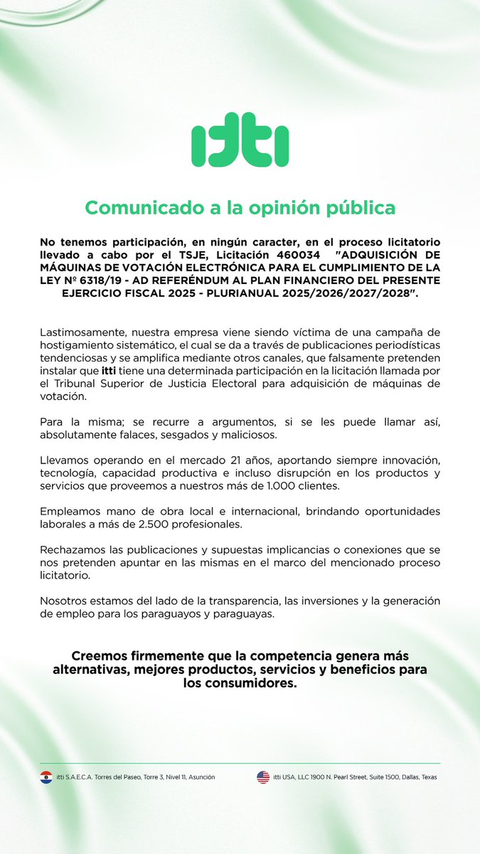 Comunicado a la opinión pública.