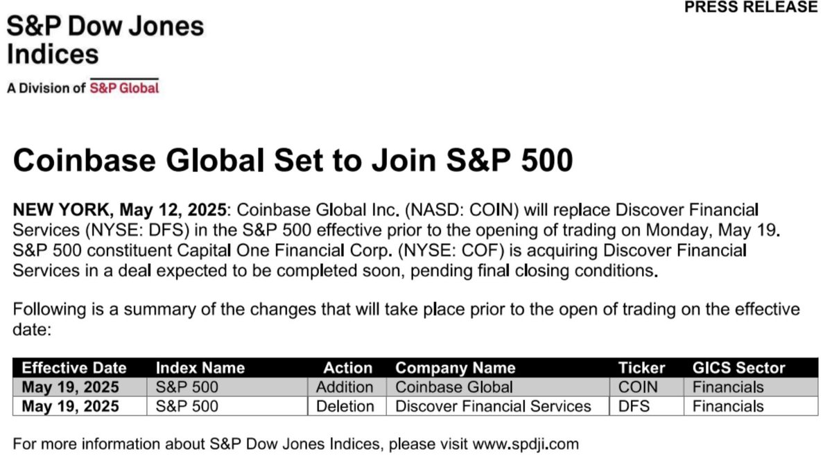 Today, Coinbase was added to the S&amp;P 500

Before long, the S&amp;P 500 will be added to Coinbase

It's still Day 1