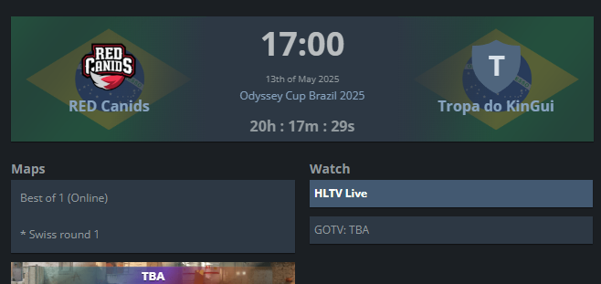 Salve guys, passando pra atualizar que amanhã é a nossa estreia pelo campeonato da Odyssey Cup 2025. 
 
Enfrentaremos a <a href="/REDCanids/">RED Canids Kalunga</a> no primeiro jogo do campeonato (formato suiço) às 17:00 horas.

<a href="/wallz1k/">wallz1k</a> <a href="/CloN7cs/">CloN7</a> <a href="/cLLLdfps/">cLdfps</a> <a href="/flaashcs/">VKS Flash</a> <a href="/KinGui_91/">KinGui</a> bora pra cima rapaziada!!!