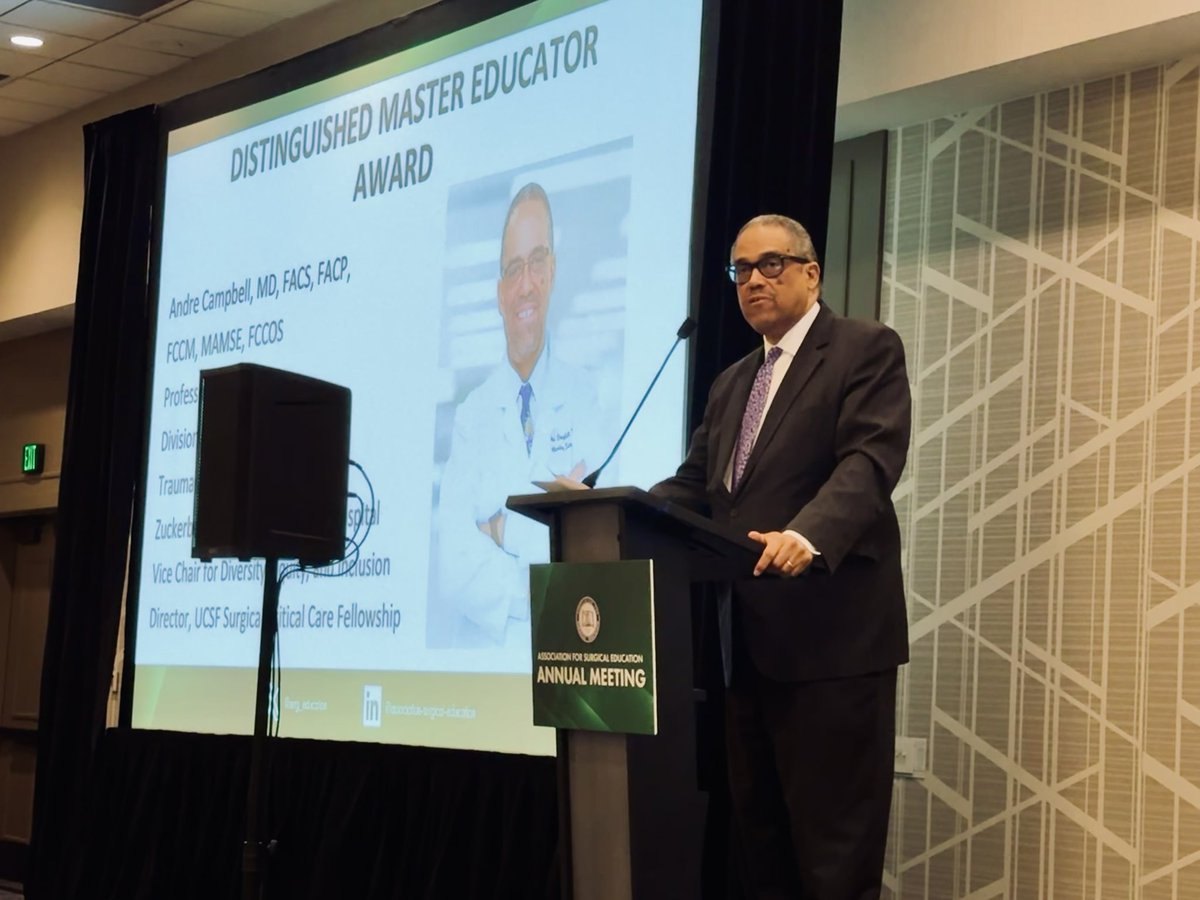 Aimee Gardner (@aimeegthephd) on Twitter photo Congrats to <a href="/TraumaDocSF/">Andre Campbell, MD, FACS, FACP, FCCM, MAMSE, FCCOS</a> for his Distinguished Master Educator Award from the <a href="/Surg_Education/">Association for Surgical Education</a>!
He’s an inspiration to us all!! Congrats to <a href="/TraumaDocSF/">Andre Campbell, MD, FACS, FACP, FCCM, MAMSE, FCCOS</a> for his Distinguished Master Educator Award from the <a href="/Surg_Education/">Association for Surgical Education</a>!
He’s an inspiration to us all!!