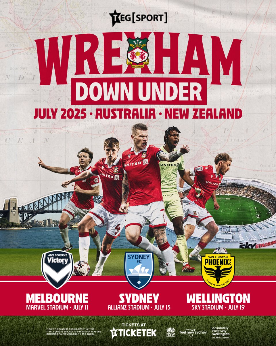 Wrexham_AFC's tweet image. Three cities. One incredible tour: Up The Town, Down Under.
🔴⚪ #WxmAFC