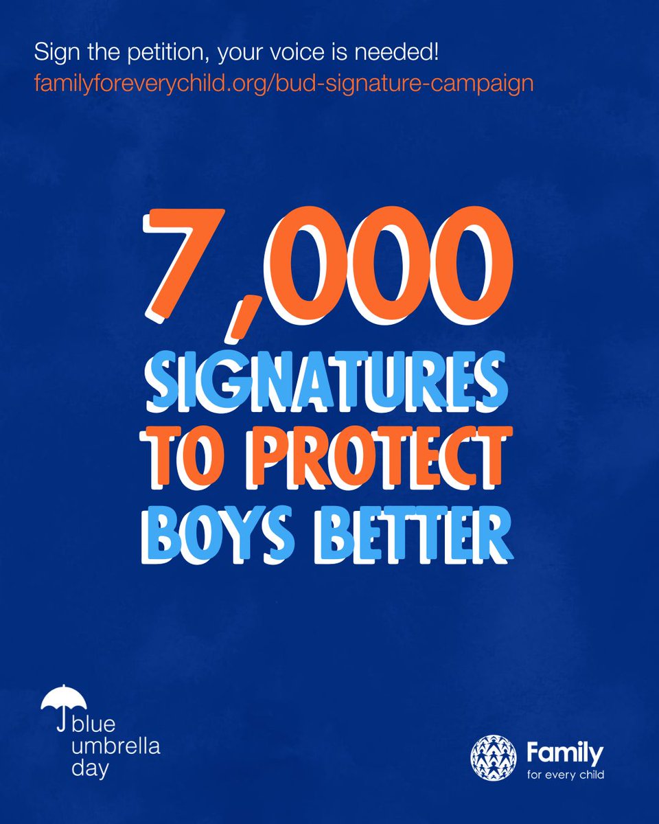 📣 Just in! 

Our #BlueUmbrellaDay campaign has reached over 7,000 signatures – and the count continues! 

The story is simple: Boys, too, are survivors of sexual violence,  yet their stories often go unheard.

✍🏽 🔗 buff.ly/WdLw2FV 

Let's get to 10,000!