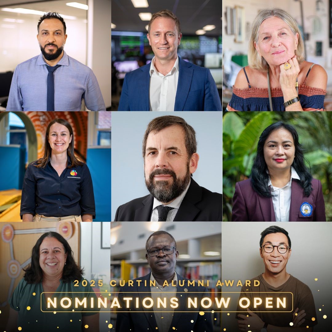 🎓Curtin Alumni Awards nominations are now open!🎓

The Awards celebrate the achievements of Curtin alumni who are pushing boundaries and creating change.

To nominate 🔗 shorturl.at/XuvJl

Nominations close on Fri 6 June

#CurtinUniversity #CurtinAlumni #AlumniAwards
