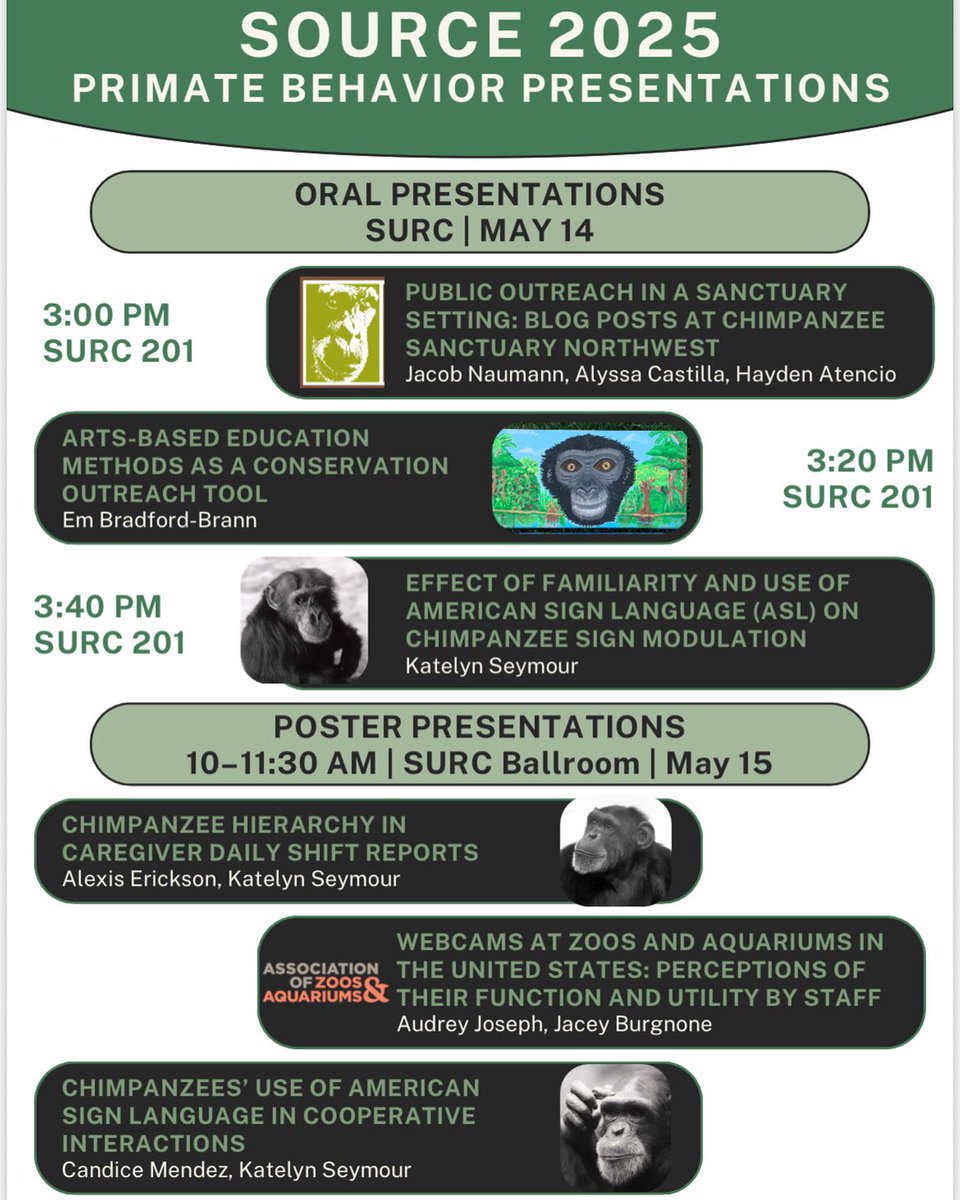 We have a lot of our  members presenting at SOURCE this week! 
May 14th we have Jacob, Alyssa, Hayden, and Em doing their oral presentations. 
May 15th we have Alexis, Audrey, Jacey, Katie, and Candice doing their poster presentations. 
Good luck and can’t wait! 🥳 
 <a href="/CWUSOURCE/">CWU SOURCE</a>