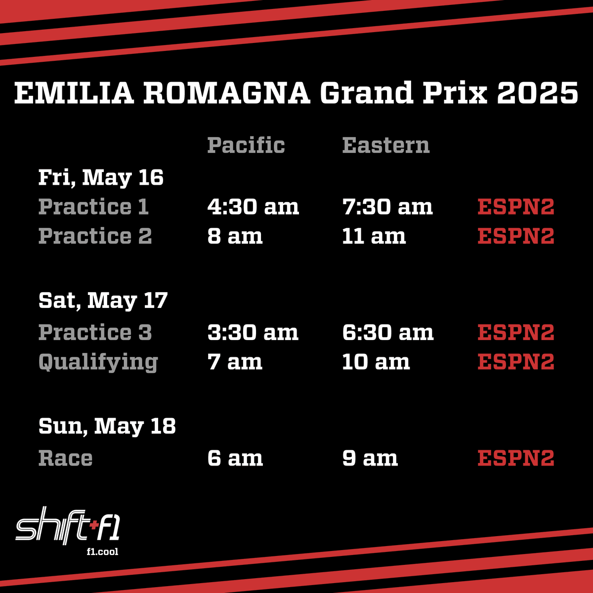 shiftf1podcast's tweet image. When and where to watch this weekend's Emilia Romagna Grand Prix in the US!