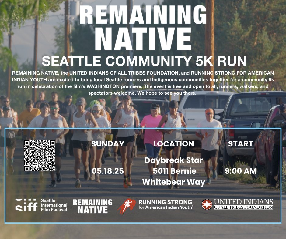 UIATF is partnering with Running Strong for American Indian Youth on a 5k run in celebration of the "Remaining Native" Washington Premier. The event is free and open to all. See you at Daybreak Star on Sunday, May 18!
