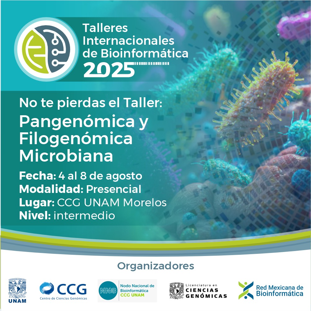 NNB-UNAM (@nnb_unam) on Twitter photo #TIB2025 REGISTRO ABIERTO "Pangenómica y Filogenómica Microbiana"
Aprenderás a:
•Analizar genes individuales y genomas completos
•Identificar genes linaje-específicos, ¡y mucho más!
📅4 al 8 de agosto de 2025 en el <a href="/ccg_unam/">CCG UNAM</a>
🔗nnb.unam.mx/TIB2025/pangen…
<a href="/RBioinformatica/">Red Mexicana de Bioinformática</a> <a href="/lcgunam/">LCG UNAM</a> #TIB2025 REGISTRO ABIERTO "Pangenómica y Filogenómica Microbiana"
Aprenderás a:
•Analizar genes individuales y genomas completos
•Identificar genes linaje-específicos, ¡y mucho más!
📅4 al 8 de agosto de 2025 en el <a href="/ccg_unam/">CCG UNAM</a>
🔗nnb.unam.mx/TIB2025/pangen…
<a href="/RBioinformatica/">Red Mexicana de Bioinformática</a> <a href="/lcgunam/">LCG UNAM</a>