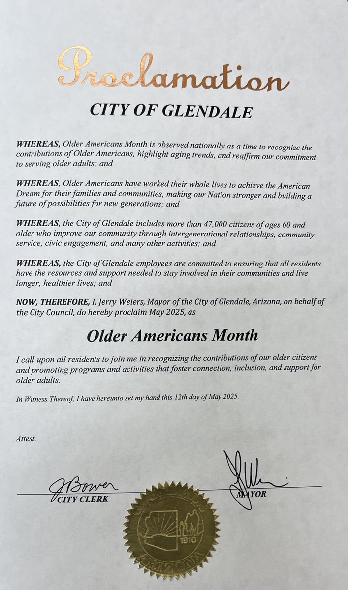 This week I proclaimed the month of May as Older Americans Month. I had the chance to visit the Glendale Adult Center, where our amazing city employees are committed to ensuring that all residents have the resources and support needed to stay involved.