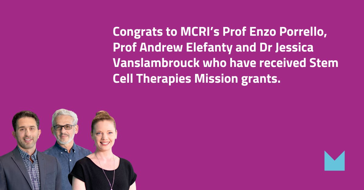 Murdoch Children's Research Institute (MCRI) (@mcri_for_kids) on Twitter photo Congrats to #MCRI's Prof Enzo Porrello, Prof <a href="/AndrewElefanty/">AndrewElefanty</a> & Dr <a href="/JMVanslambrouck/">Jessica M Vanslambrouck</a> who have received #MRFF grants to improve treatments for #heart failure, bone marrow failure disorders, blood #cancers & #kidney disease. | <a href="/healthgovau/">Australian Department of Health and Aged Care</a> <a href="/Mark_Butler_MP/">Mark Butler MP</a>
👉 mcri.edu.au/news/awards/mr… Congrats to #MCRI's Prof Enzo Porrello, Prof <a href="/AndrewElefanty/">AndrewElefanty</a> & Dr <a href="/JMVanslambrouck/">Jessica M Vanslambrouck</a> who have received #MRFF grants to improve treatments for #heart failure, bone marrow failure disorders, blood #cancers & #kidney disease. | <a href="/healthgovau/">Australian Department of Health and Aged Care</a> <a href="/Mark_Butler_MP/">Mark Butler MP</a>
👉 mcri.edu.au/news/awards/mr…