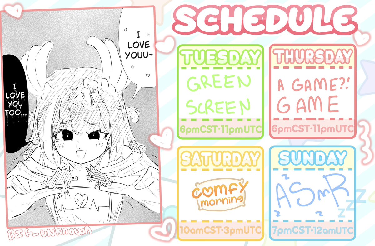 💌 SCHEDULE 💌 🏹 MAY12-18 ——— A pretty normal week! We'll have some goofy  stuff, some collabs on other girls channels and some gaming! 👾 💚T: Green  Screen Memes 💗 Th: Gaming! (, image size:1200x789