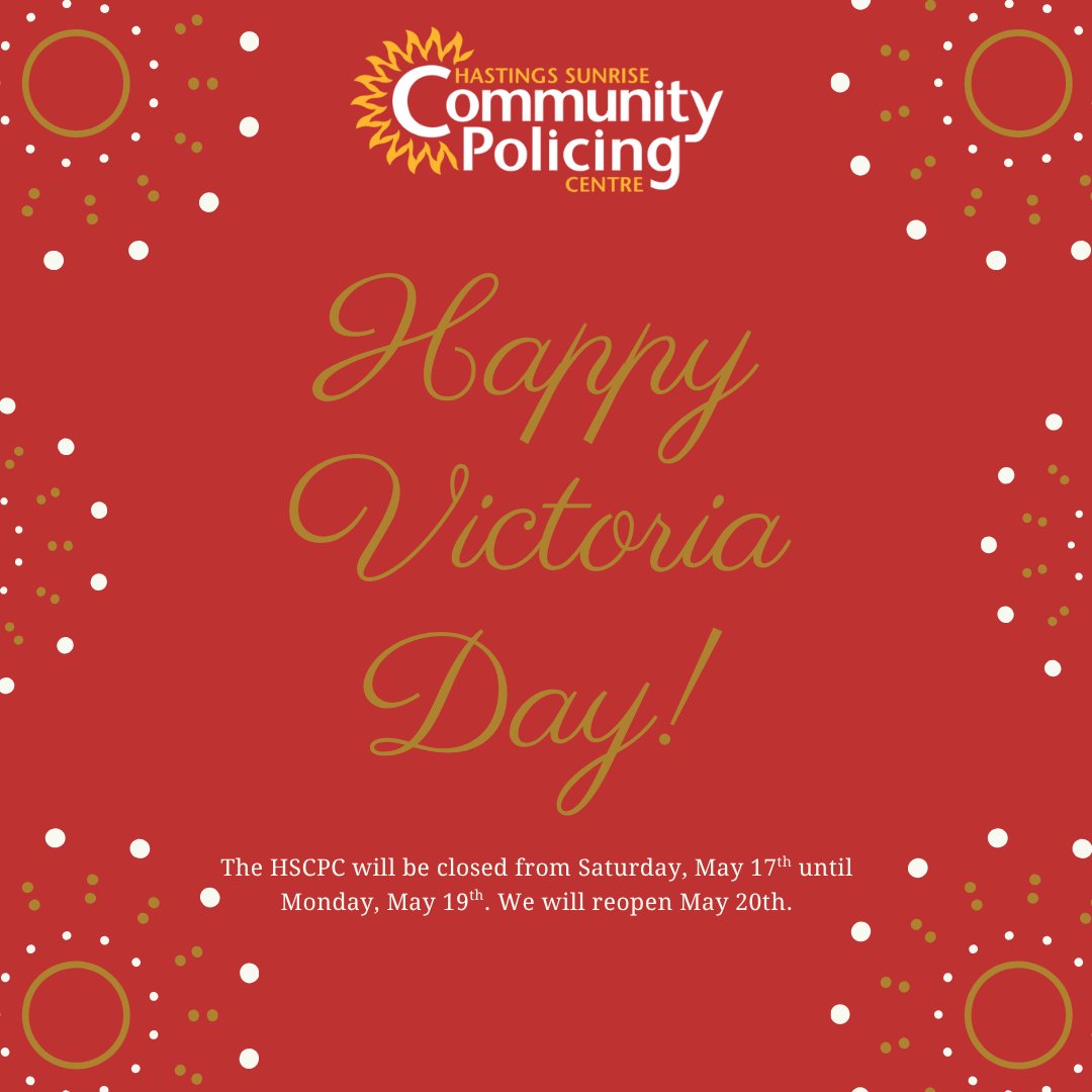 The CPC office will be closed from Saturday, May 17th until Monday, May 19th for the Victoria Day long weekend.

There will be no programs running during that time. Regular business hours and programming will resume Tuesday, May 20th.

Hope you all have a great long weekend!