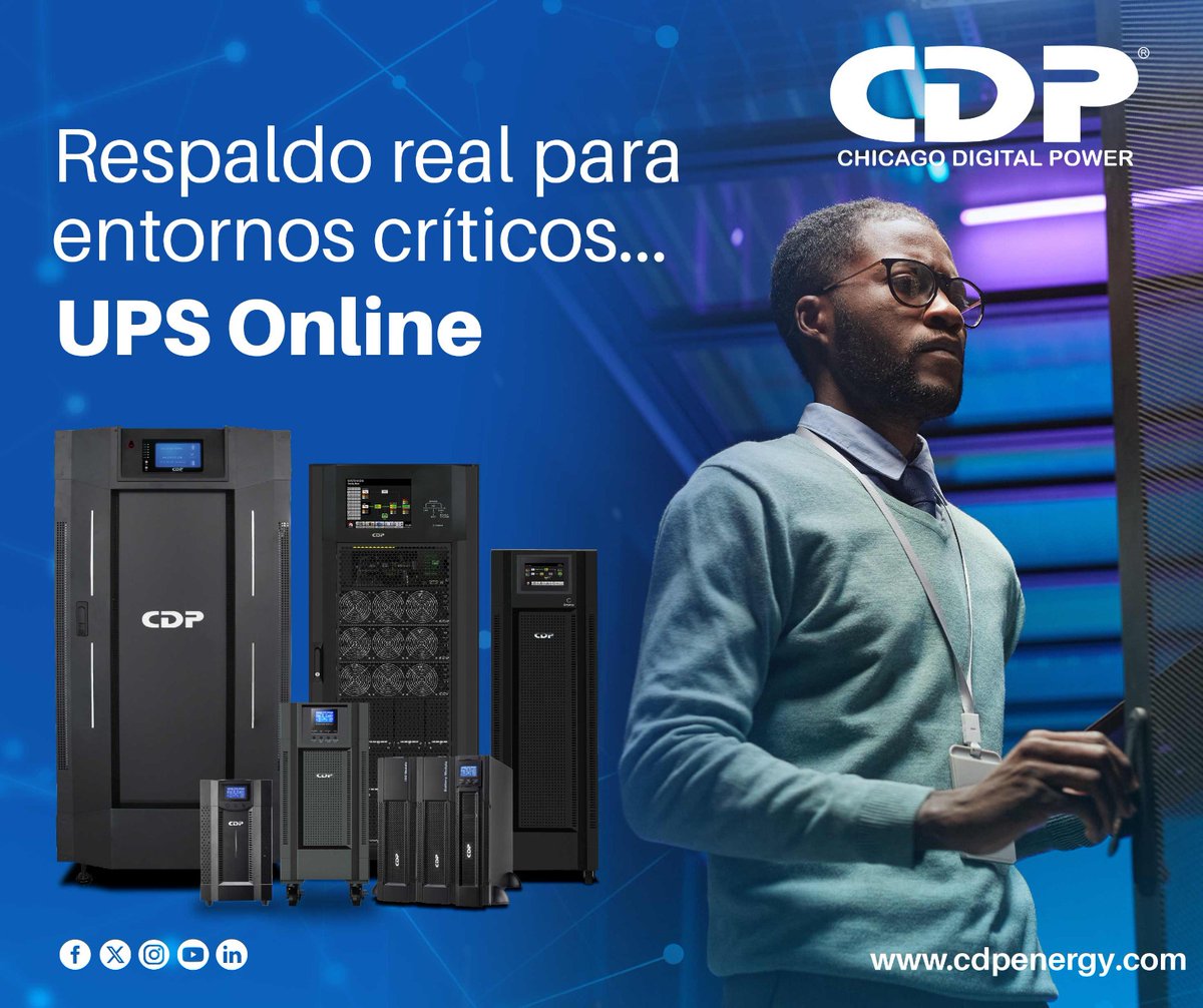 ⚡ ¡Protección total para tus entornos críticos! ⚙️
Contamos con UPS Online que garantizan energía  constante cuando más lo necesitas.
🔌 Capacidades desde 1 kVA hasta 900 kVA
🏥 Perfectos para centros de datos, hospitales, industria, servidores y más.

#CDPEnergy #UPSOnline