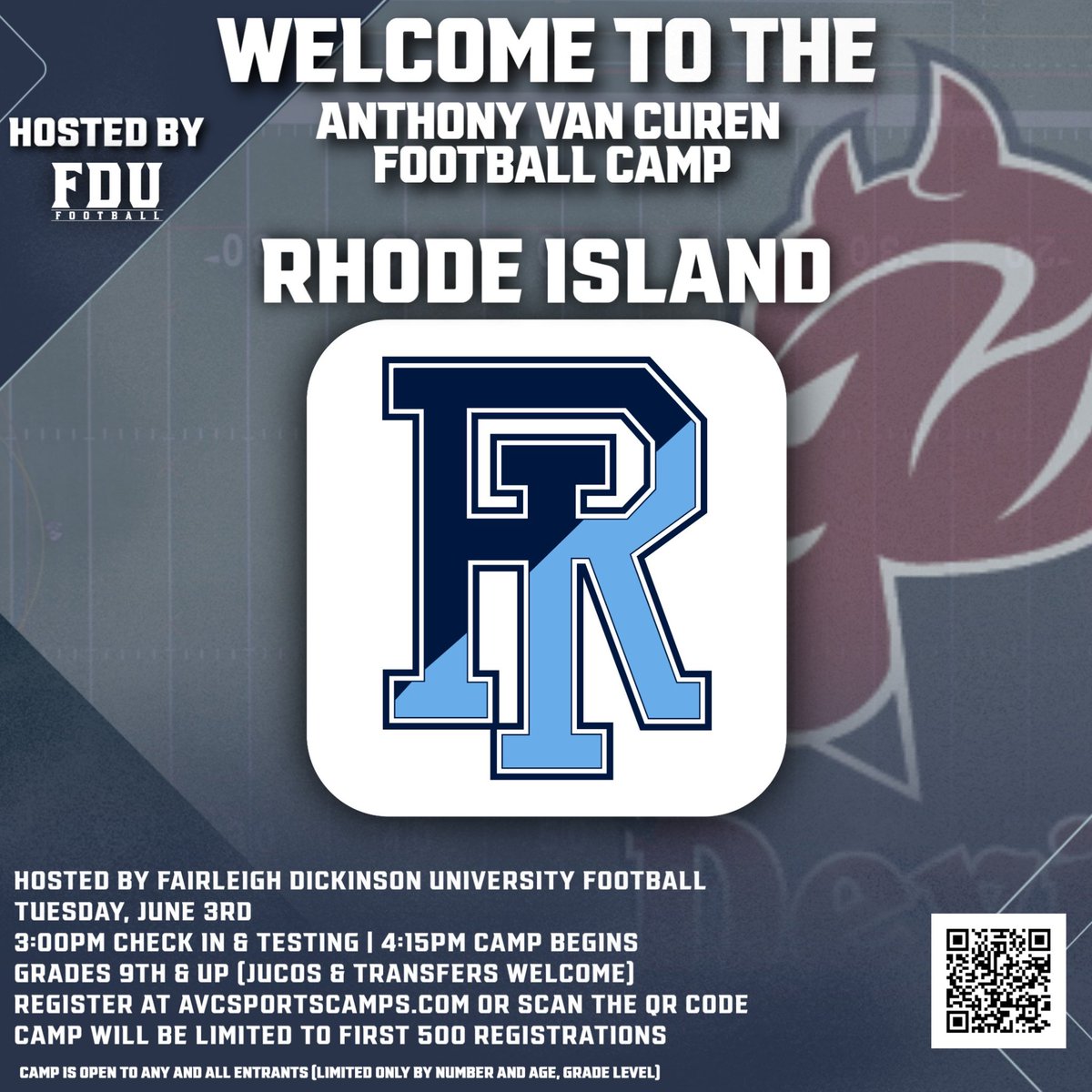 Anthony Van Curen (@coachavc_fdu) on Twitter photo Welcome back <a href="/RhodyFootball/">Rhody Football</a> and their staff to camp!
🏈 AVC Football Camp
🗓 Tuesday, June 3rd
Closing in on 3️⃣ weeks to camp. Space is limited so make sure to register ⬇️
🔗avcsportscamps.com
Grades: 9th-Post Grad (JUCO & Transfers)
🔱🔥🤘 <a href="/FDUFootball/">FDU Football</a> Welcome back <a href="/RhodyFootball/">Rhody Football</a> and their staff to camp!
🏈 AVC Football Camp
🗓 Tuesday, June 3rd
Closing in on 3️⃣ weeks to camp. Space is limited so make sure to register ⬇️
🔗avcsportscamps.com
Grades: 9th-Post Grad (JUCO & Transfers)
🔱🔥🤘 <a href="/FDUFootball/">FDU Football</a>