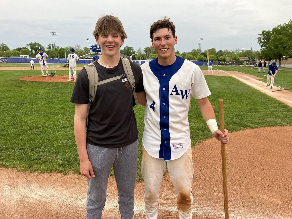 Pretty good day for Anthony Wayne baseball, sweeping Perrysburg.
Varsity wins 10-0.  
JVA-Soph. Parker Ray (right) hits a bases loaded, extra innings walk-off single, 5-4 (8 inn.)
JVB-30-minutes earlier, Fresh. Tucker Haubert (left) hits a bases loaded walk-off double, 5-4 Final.