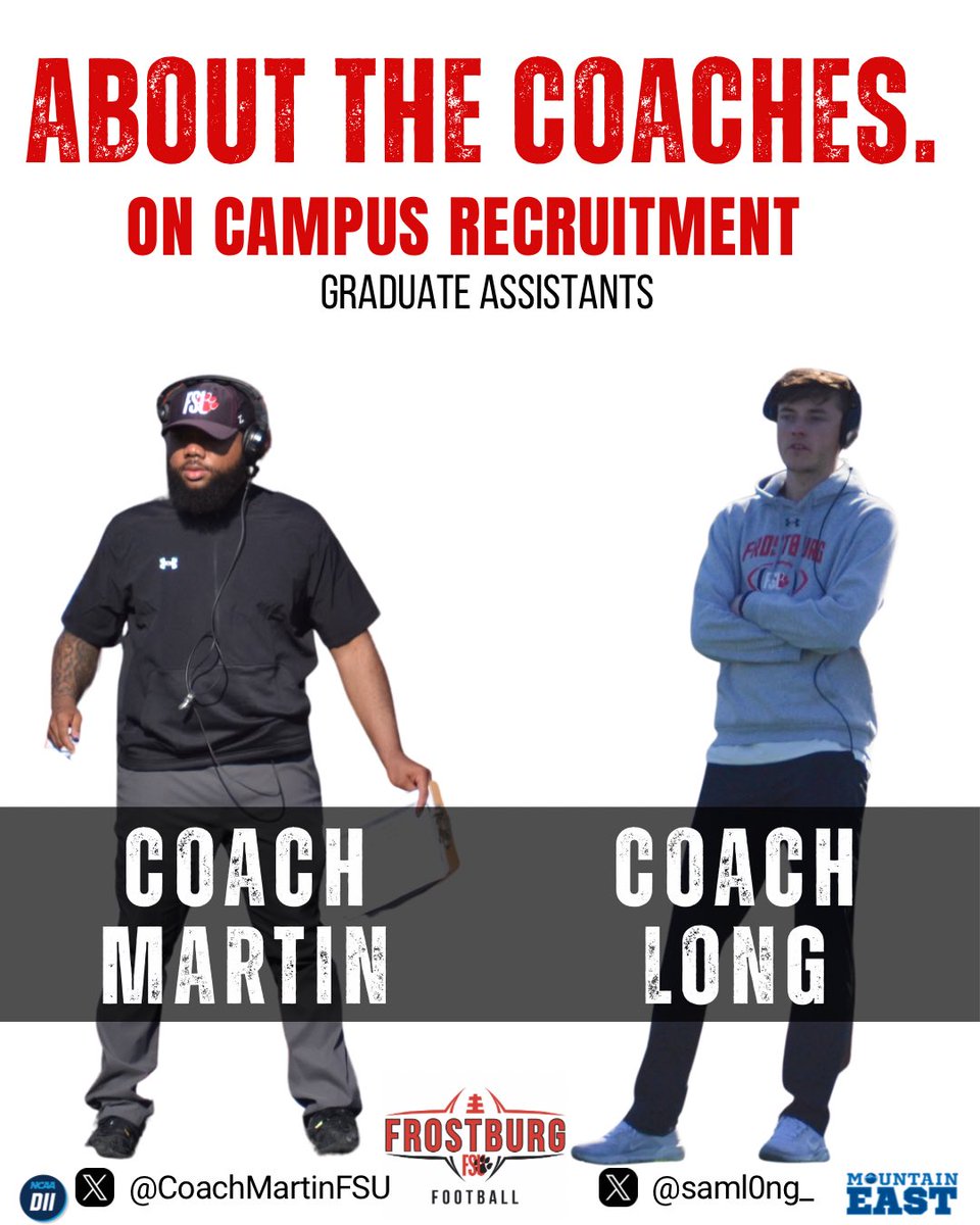 Frostburg Football (@frostburgfb) on Twitter photo You’ll work with Coach Long <a href="/SamL0ng_/">Samuel Long</a> and Coach Martin <a href="/CoachMartinFSU/">Coach Martin</a> when you are on campus for your recruiting visit. You’ll work with Coach Long <a href="/SamL0ng_/">Samuel Long</a> and Coach Martin <a href="/CoachMartinFSU/">Coach Martin</a> when you are on campus for your recruiting visit.