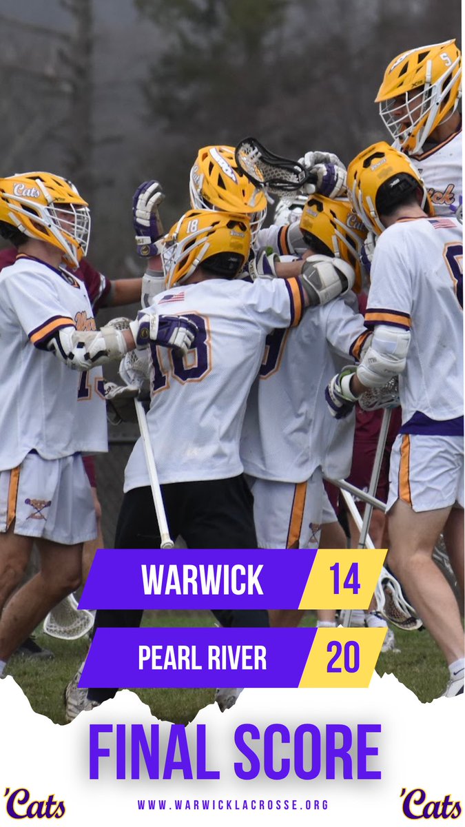‘Cats Lax fall 20-14 on the road, hats off to a well coached Pearl River team. Thank you for hosting and best of luck the rest of the way. 

Can’t let one day define us. Rest up tonight, back on the horse tomorrow. 

#MoreThanAGame
#Believe