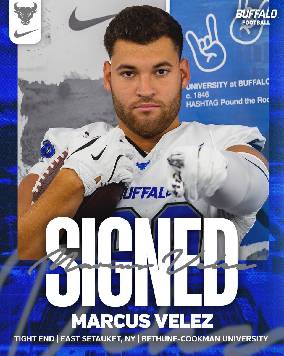 UB Football (@ubfootball) on Twitter photo ๐ช๐ฒ๐น๐ฐ๐ผ๐บ๐ฒ ๐๐ผ ๐๐๐ณ๐ณ๐ฎ๐น๐ผ, <a href="/MarcusVelez8/">Marcus Velez</a>!
#UBhornsUP๐ค| #BullMarket๐ ๐ช๐ฒ๐น๐ฐ๐ผ๐บ๐ฒ ๐๐ผ ๐๐๐ณ๐ณ๐ฎ๐น๐ผ, <a href="/MarcusVelez8/">Marcus Velez</a>!
#UBhornsUP๐ค| #BullMarket๐