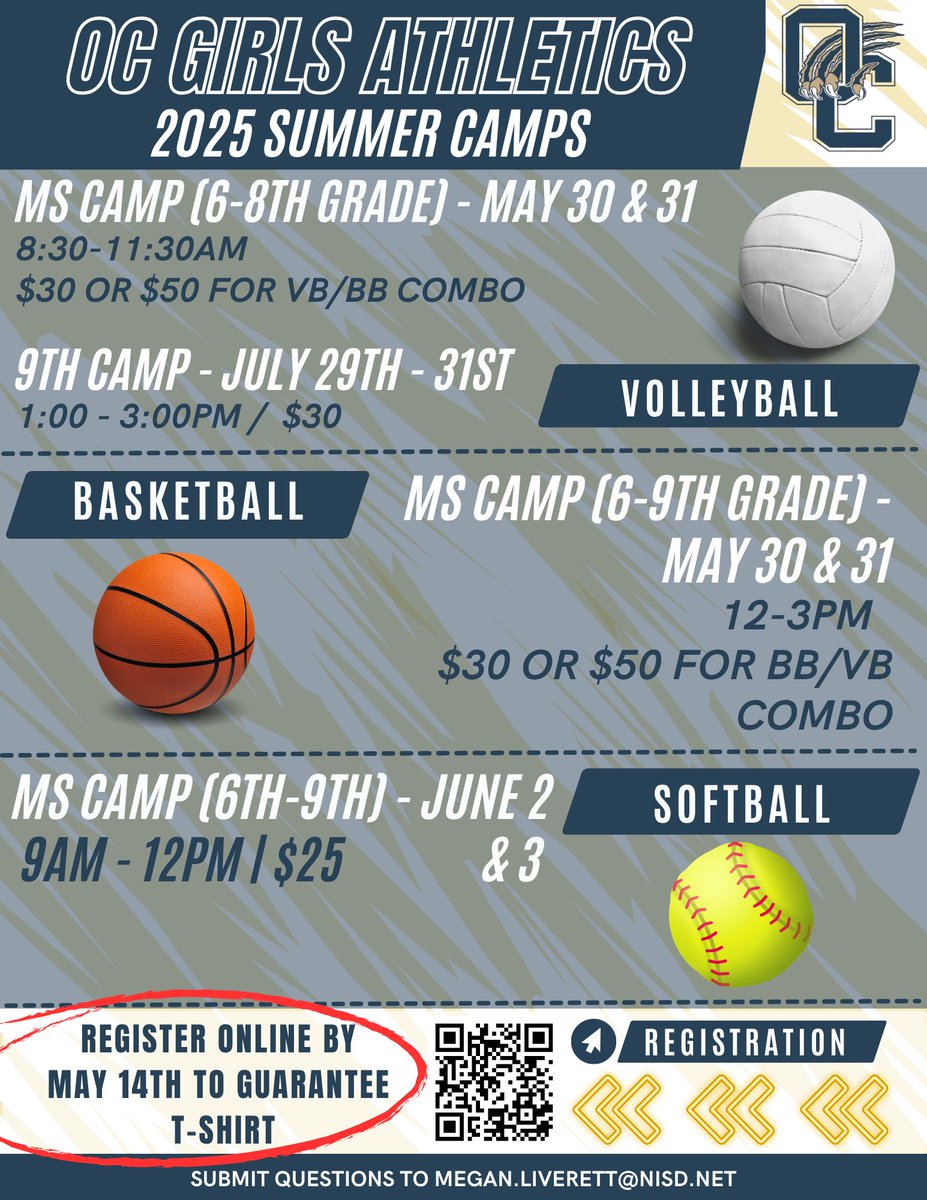 Don’t miss out on the fun and ACT QUICKLY and register for camp by 5/14 to guarantee a 2025 camp shirt!!