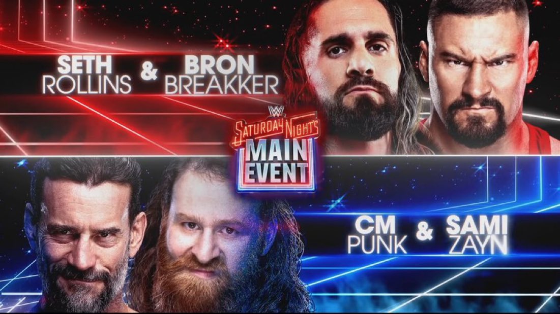 mastercatch_'s tweet image. OFFICIEL | CM Punk &amp;amp; Sami Zayn affronteront Seth Rollins &amp;amp; CM Punk à Saturday Night’s Main Event !