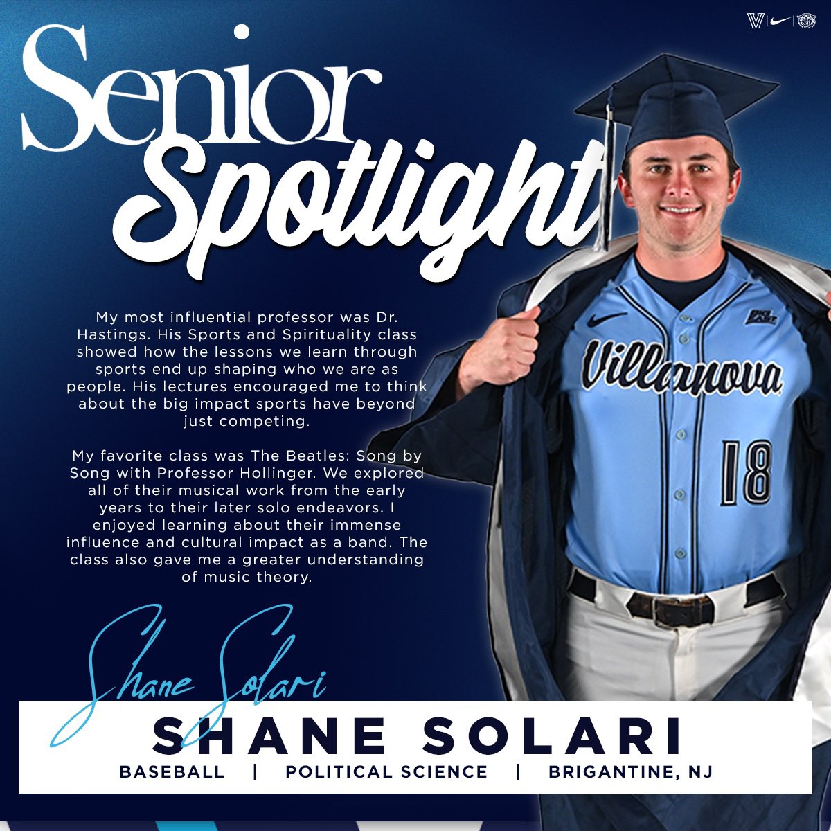 NovaAthletics's tweet image. 𝐒𝐡𝐚𝐧𝐞 𝐒𝐨𝐥𝐚𝐫𝐢 is next in our Senior Student-Athlete Spotlight Series!

Sport: @VUBaseball 
Major: Political Science | @clasvillanova
 
#NovaGrad2025 #CompleteStudentAthletes