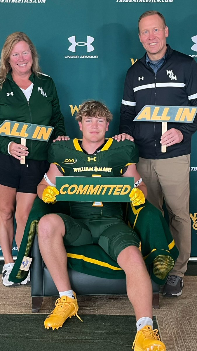 Blessed to announce that I’m 100% committed to William &amp; Mary. Thank you to my parents, coaches, and teammates who all helped me reach this point. Also thank you to the W&amp;M staff for this opportunity. #GoTribe #committed