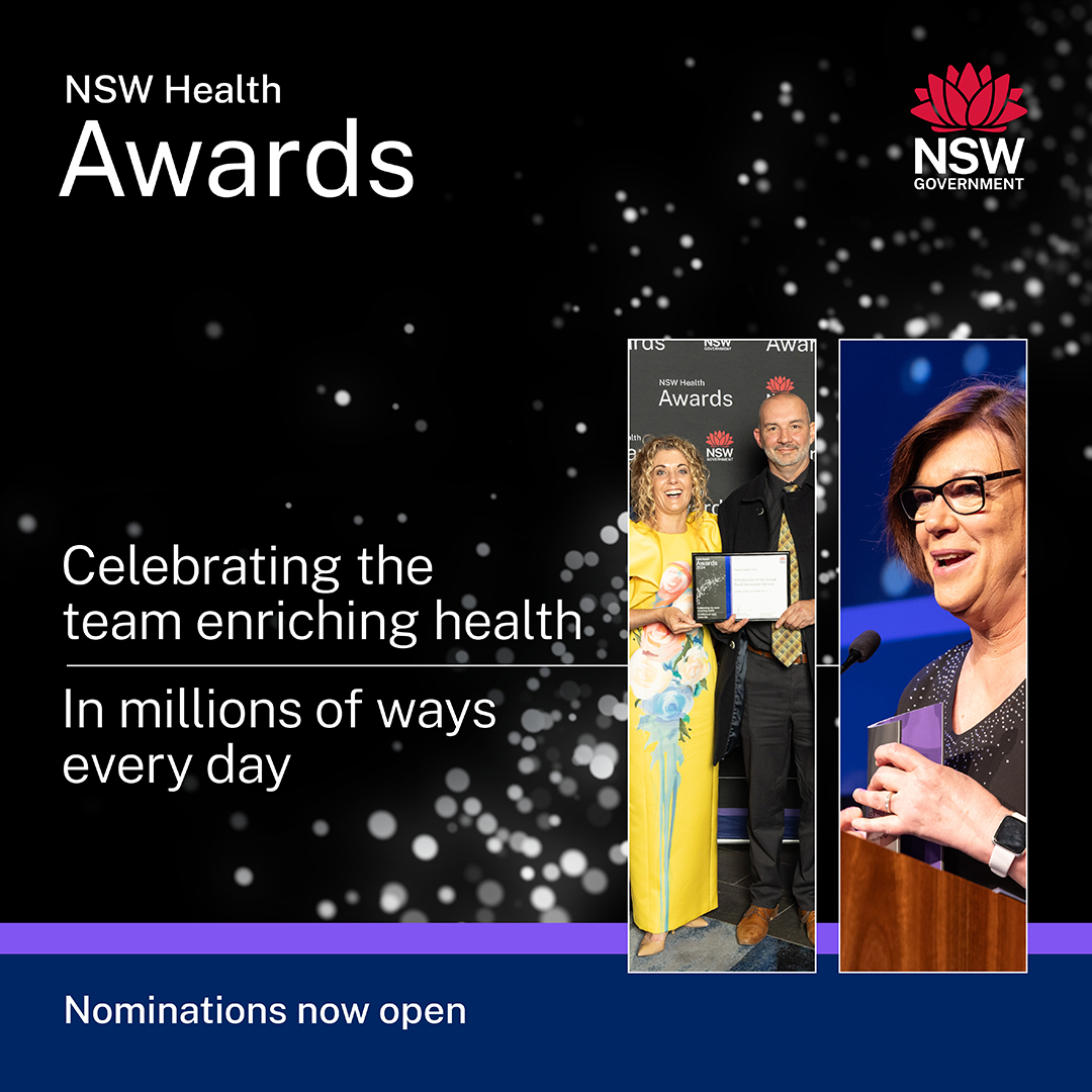 NSW Medical Research (@medresearchnsw) on Twitter photo Nominations are now open for the 2025 <a href="/NSWHealth/">NSW Health</a> Awards!
The awards recognise people, projects and programs that go above and beyond, driving innovation and making a significant impact on healthcare outcomes and patient care.
Find more information here: health.nsw.gov.au/awards/2025/Pa… Nominations are now open for the 2025 <a href="/NSWHealth/">NSW Health</a> Awards!
The awards recognise people, projects and programs that go above and beyond, driving innovation and making a significant impact on healthcare outcomes and patient care.
Find more information here: health.nsw.gov.au/awards/2025/Pa…