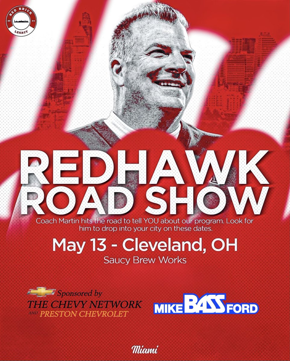 Kyle Decker (@decker_kp) on Twitter photo CLEVELAND!!!
1st Stop-Redhawk Road Show <a href="/saucybrewworks/">Saucy Brew Works</a> !
We want u there to support <a href="/MiamiOHFootball/">Miami Football</a>
6-9 PM tomorrow with <a href="/Martin_Miami_HC/">Chuck Martin</a>
#RiseUpRedHawks <a href="/RedBrickLegacy/">Red Brick Legacy</a> <a href="/CoachYoch/">Matt Yoches</a> <a href="/CoadyKeller1/">Coady Keller</a> <a href="/CoachWelshMiami/">Patrick Welsh</a> <a href="/CoachBrechin/">Bill Brechin</a> <a href="/Coachjpatton/">James Patton</a> <a href="/DBCoachWhite/">Mitch White</a> <a href="/ACruse15/">Andy Cruse</a> CLEVELAND!!!
1st Stop-Redhawk Road Show <a href="/saucybrewworks/">Saucy Brew Works</a> !
We want u there to support <a href="/MiamiOHFootball/">Miami Football</a>
6-9 PM tomorrow with <a href="/Martin_Miami_HC/">Chuck Martin</a>
#RiseUpRedHawks <a href="/RedBrickLegacy/">Red Brick Legacy</a> <a href="/CoachYoch/">Matt Yoches</a> <a href="/CoadyKeller1/">Coady Keller</a> <a href="/CoachWelshMiami/">Patrick Welsh</a> <a href="/CoachBrechin/">Bill Brechin</a> <a href="/Coachjpatton/">James Patton</a> <a href="/DBCoachWhite/">Mitch White</a> <a href="/ACruse15/">Andy Cruse</a>
