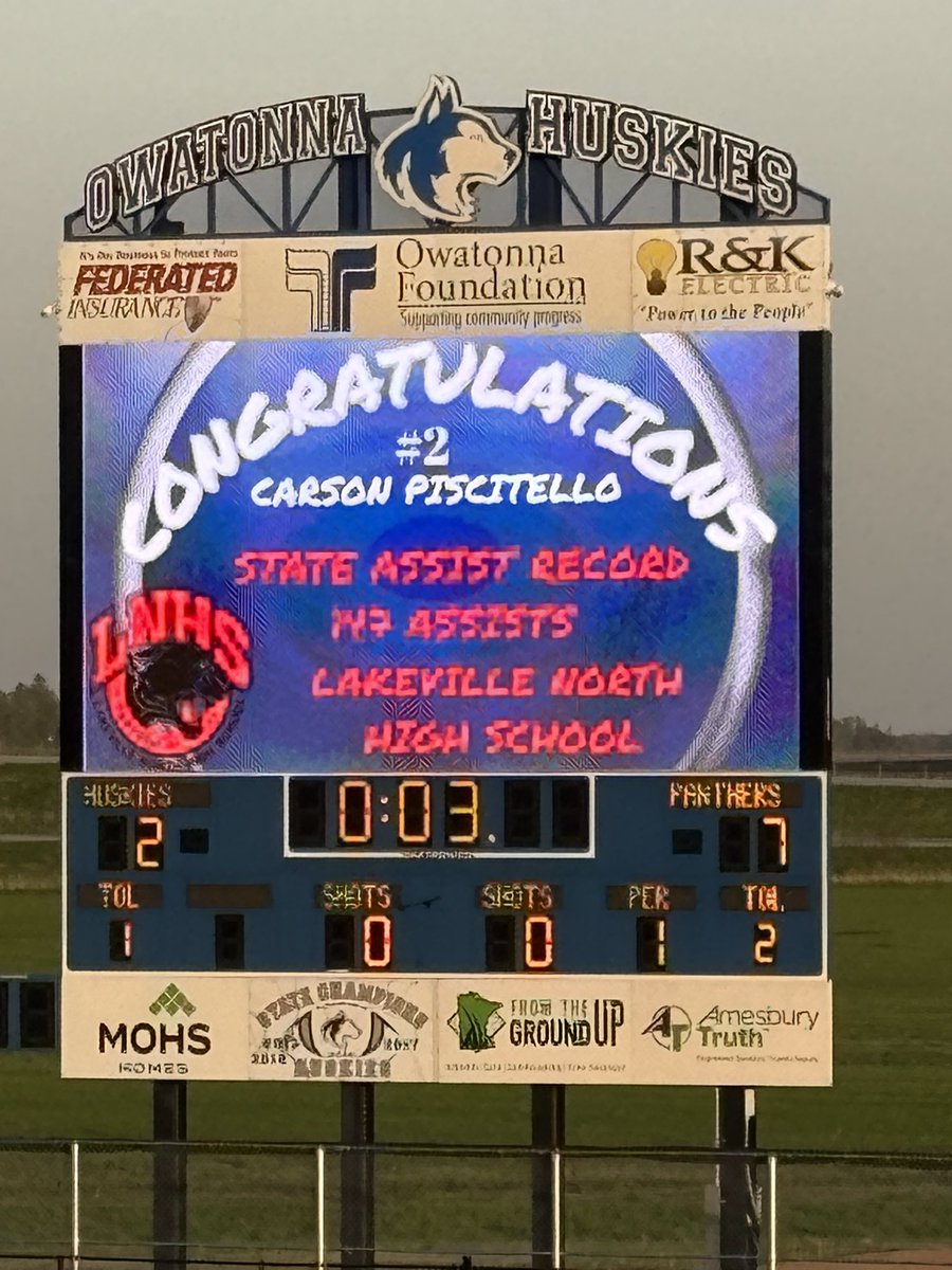 Congratulations to Carson for setting the new State Record for Assists!Previously held by Carsen Brandt of BSM.  Congrats Carson!