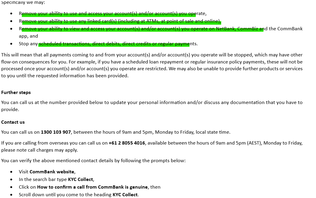 What I have just gone through this morning with CBA is disgusting. Absolute despicable, Orwelian stuff. Driven by Austrac.
austrac.gov.au

Just out of the blue, the bank sent me the enclosed email and demanded to know:
1) How I have built up my wealth?
2) Why have I made