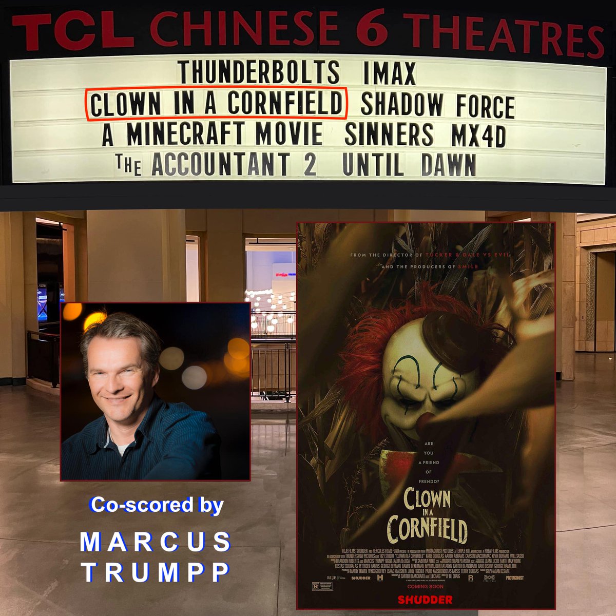 Mgmt_DD's tweet image. Guess what?
𝘾𝙇𝙊𝙒𝙉 𝙄𝙉 𝘼 𝘾𝙊𝙍𝙉𝙁𝙄𝙀𝙇𝘿 is playing in theaters!

Why you still reading, get out there &amp;amp; go see it and be sure to take notice of the phenomenal score our client Marcus Trumpp wrote with Brandon Roberts! #marcustrumpp #clowninacornfield #intheaters #frendo