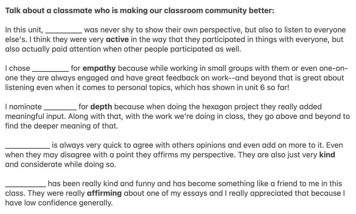 Give students a chance to celebrate how their classmates are showing up for them + they have A LOT of cool (and important) stuff to say
