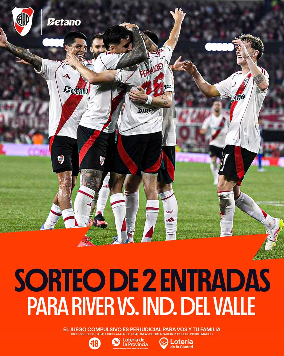 Leandro Vaquila (@leavaquila) on Twitter photo 🎟️ SORTEAMOS 2 PLATEAS 🎁
para River vs. Independiente del Valle en el Monumental 🏟️
¿Cómo participar?
1️⃣ Dar RT
2️⃣ Dar like
3️⃣ Seguir a <a href="/Betano_arg/">Betano Argentina</a> y <a href="/LeaVaquila/">Leandro Vaquila</a>
📅 Anunciaremos los ganadores el miércoles 14/5 a las 13.30 hs 🎟️ SORTEAMOS 2 PLATEAS 🎁
para River vs. Independiente del Valle en el Monumental 🏟️
¿Cómo participar?
1️⃣ Dar RT
2️⃣ Dar like
3️⃣ Seguir a <a href="/Betano_arg/">Betano Argentina</a> y <a href="/LeaVaquila/">Leandro Vaquila</a>
📅 Anunciaremos los ganadores el miércoles 14/5 a las 13.30 hs