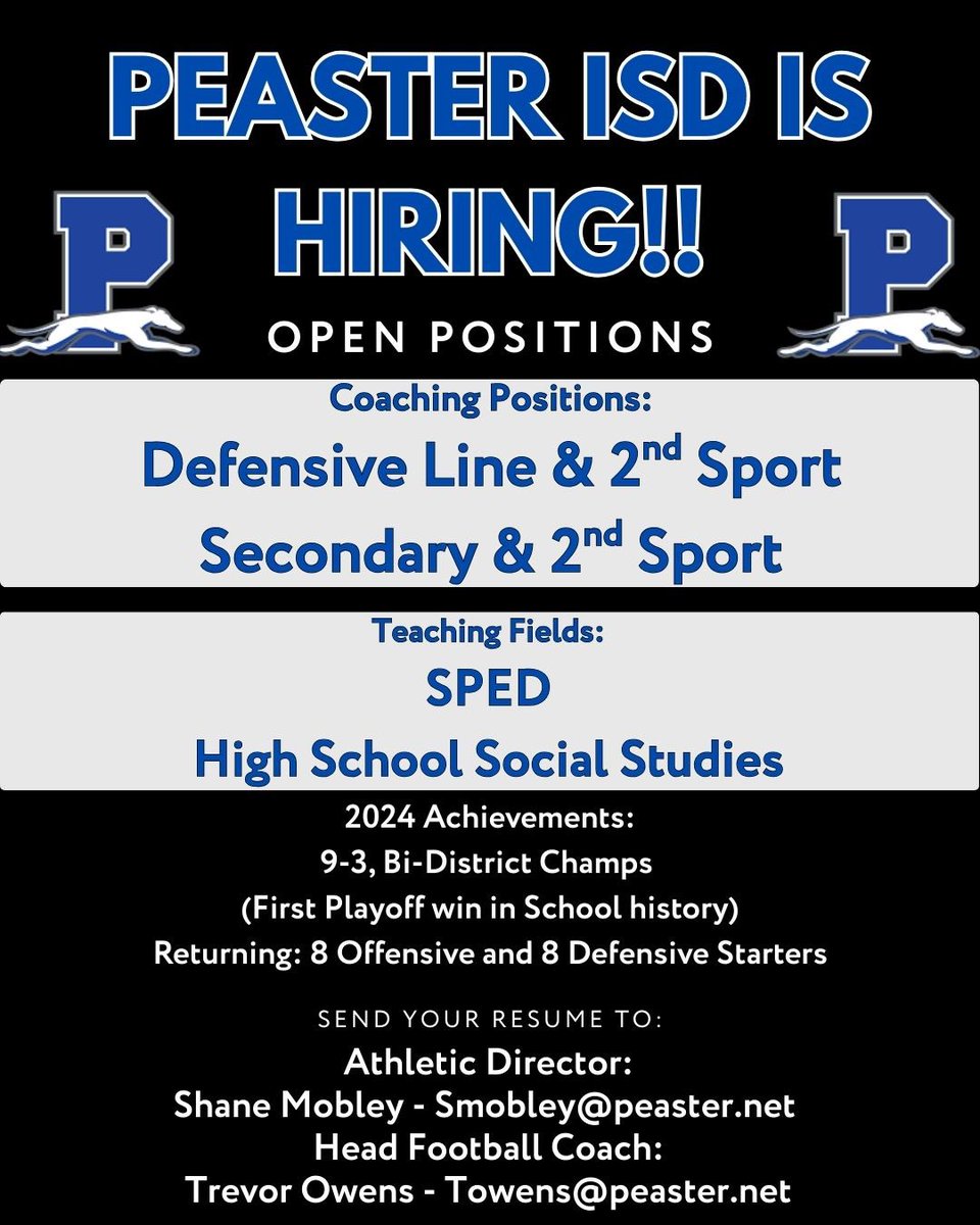 Peaster is looking to add to our coaching staff!

<a href="/Matt_Stepp817/">Matt Stepp</a>