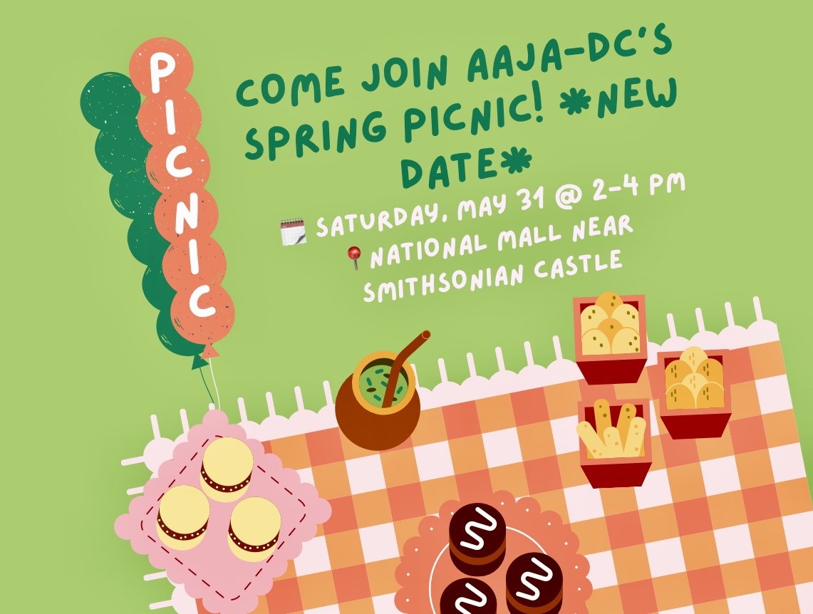 aajadc's tweet image. New date for our spring picnic! Come join us Saturday, May 31 at 2 p.m. at the National Mall near the Smithsonian Castle. Please RSVP here: docs.google.com/forms/d/e/1FAI…