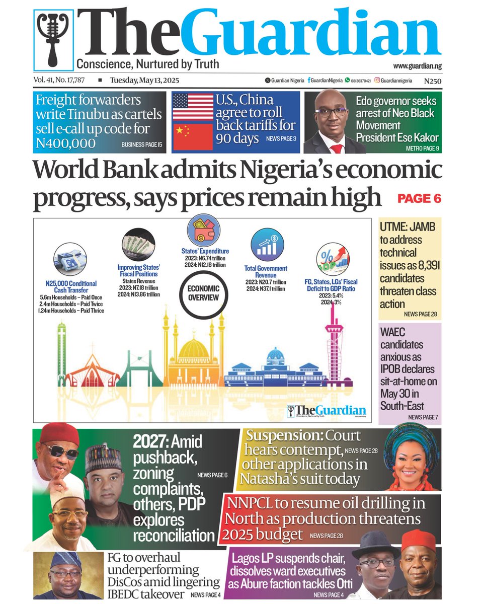 Ishaku__Audu's tweet photo. 13-05-25
#Newspapers #CoverPages #IndiaPakistanWar #News
#TheHeadline #Palestine
#Trump
Nigeria
@KashimSM
@ProfZulum
@GovBuni
@JibrinIbrahim17
@KhalifaDikwaPhD
@Senatorndume
@honbetara1
@NuhuRibadu
@B_ELRUFAI
@alouibrahim92
@ZagazOlaMakama
@DejiAdesogan
@secmxx
@AbbakarAffan
1 https://t.co/UZV5z4cqgt
