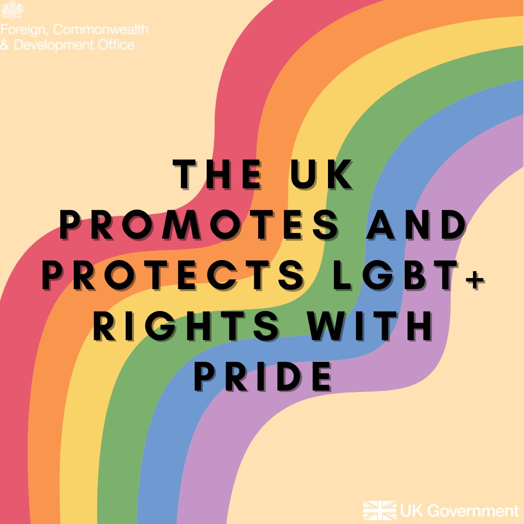 Nobody should face violence or discrimination because of who they are.

The UK 🇬🇧 stands for freedom – and that means freedom for all.

We are working with our friends and allies to defend fundamental freedoms and human rights.

#IDAHOBIT #EqualSafeFree 🏳️‍🌈🏳️‍⚧️