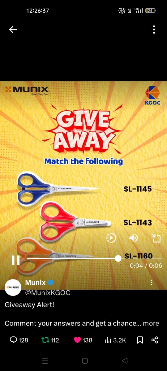Mr_Ayush___'s tweet image. Munix Blue scissor- SL-1160 🔵 
Munix Red scissor- SL - 1145 ♥️ 
Munix Orange scissor- SL - 1143🧡 
#MunixKgoc #Munix 
#Giveaway #Kgoc 
@MunixKGOC