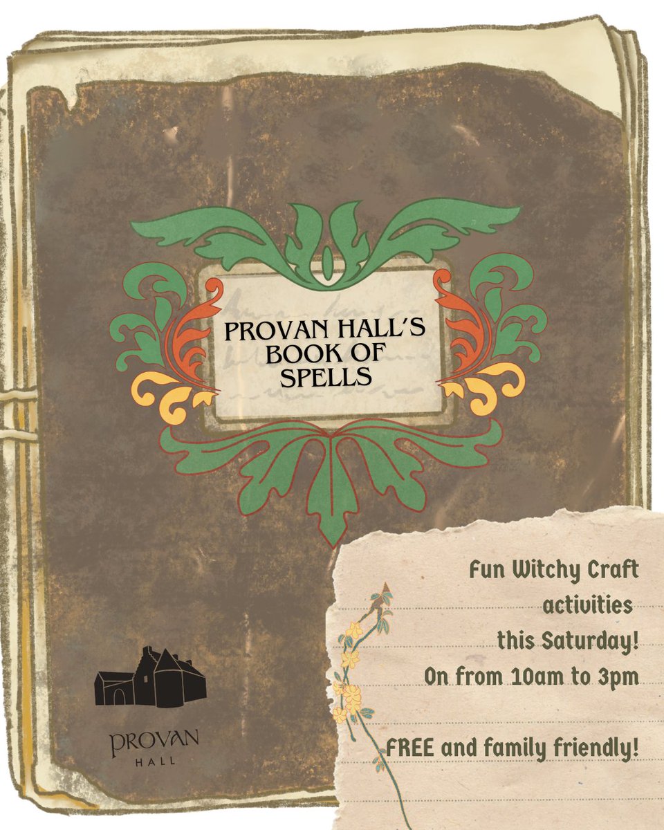 ProvanHall's tweet image. Add to our Provan Hall Book of Spells, by completing our fun activities including making spell bottles, fun outdoor crafts and colouring in! 

On from 10am to 3pm on Saturday!
As always it&apos;s free and family friendly!