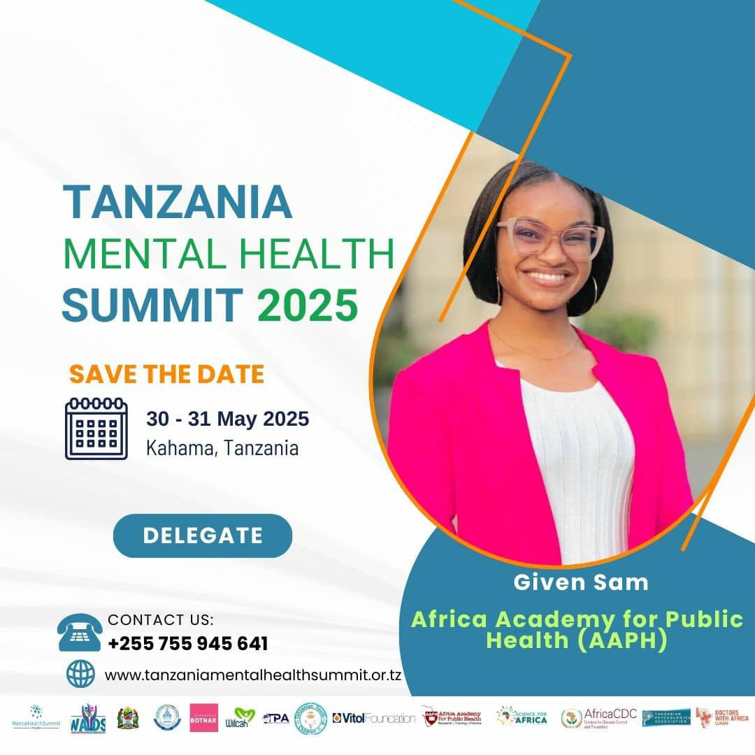 Given Sam (@ms_givensam) on Twitter photo Honored to be part of the Tanzania Mental Health Summit as a Delegate from <a href="/AAPH_Africa/">Africa Academy for Public Health (AAPH)</a>
I’m excited to contribute to vital conversations on mental health and help drive momentum toward meaningful change and policy implementation, within our borders and beyond. Honored to be part of the Tanzania Mental Health Summit as a Delegate from <a href="/AAPH_Africa/">Africa Academy for Public Health (AAPH)</a>
I’m excited to contribute to vital conversations on mental health and help drive momentum toward meaningful change and policy implementation, within our borders and beyond.