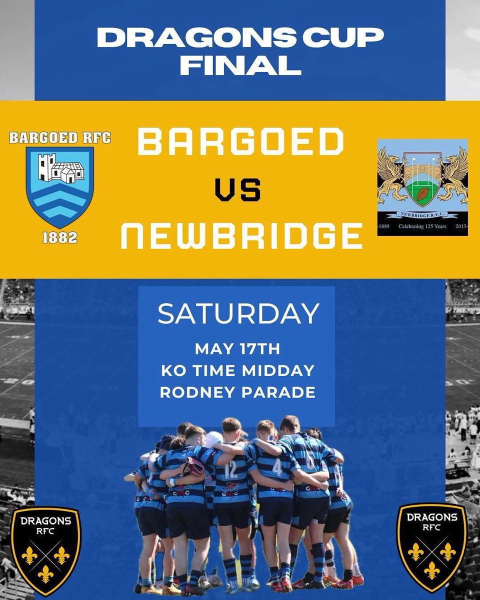BargoedRFC 🏉 (@bargoedrfc) on Twitter photo Fixtures this week
<a href="/bargoedwarriors/">Bargoed Warriors</a> v <a href="/PenalltaRugby1/">Penallta RFC</a>
Admiral Division 6 Mid District Cup
Sardis Road
Friday 7.15pm
<a href="/Barg_BullsU13s/">Bargoed U15s Bulls</a> v <a href="/newbridgerfc/">Newbridge Rugby</a>
Dragons Cup Final
Rodney Parade
Sat 12pm
#supporttheboys Fixtures this week
<a href="/bargoedwarriors/">Bargoed Warriors</a> v <a href="/PenalltaRugby1/">Penallta RFC</a>
Admiral Division 6 Mid District Cup
Sardis Road
Friday 7.15pm
<a href="/Barg_BullsU13s/">Bargoed U15s Bulls</a> v <a href="/newbridgerfc/">Newbridge Rugby</a>
Dragons Cup Final
Rodney Parade
Sat 12pm
#supporttheboys