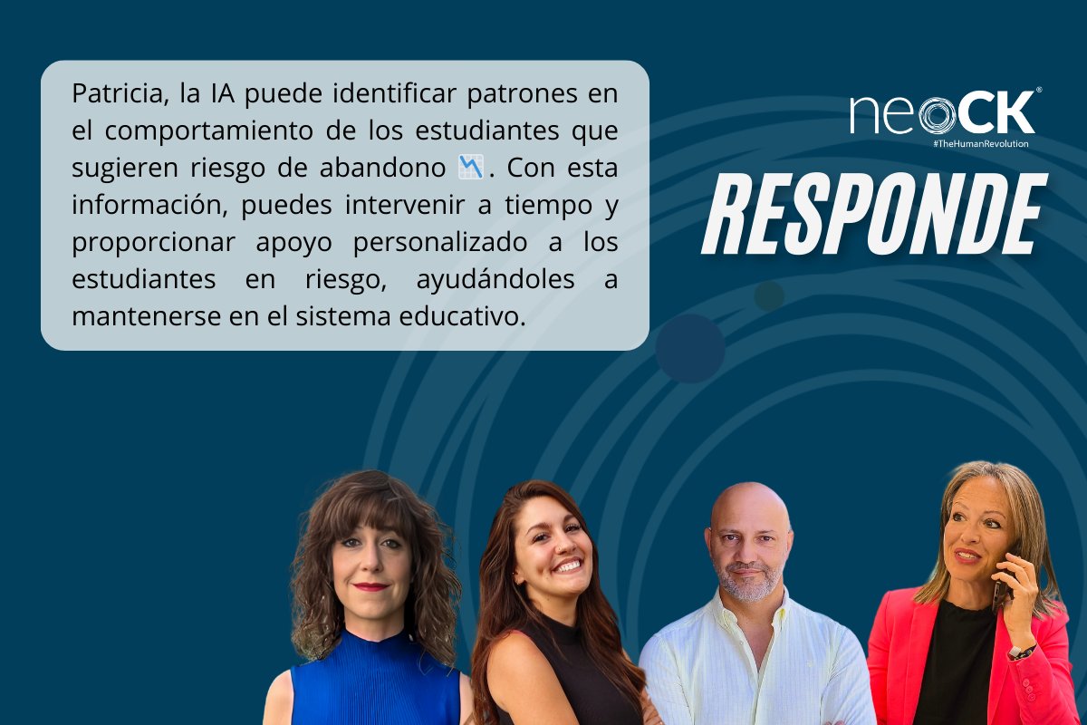 Patricia, 47 años, Directora de Programas Educativos
¿Cómo podemos utilizar la inteligencia artificial para reducir la tasa de abandono escolar en nuestros programas?