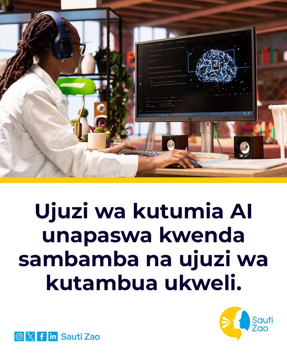 Katika zama hizi za teknolojia, si kila kitu kinachoonekana ni halisi. AI inaweza kutengeneza picha na taarifa zenye kushawishi, lakini si zote ni sahihi.

Kuwa makini: chunguza chanzo, elewa nia, kabla ya kusambaza.
Kuwa mwerevu, si mtazamaji tu.

#SautiZao #HakiZaKidijitali