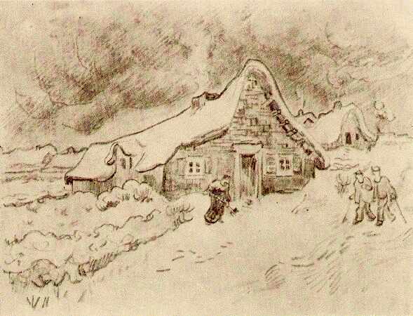 Snow-Covered Cottages with Figures - March/April 1890 #artbots #vangogh
