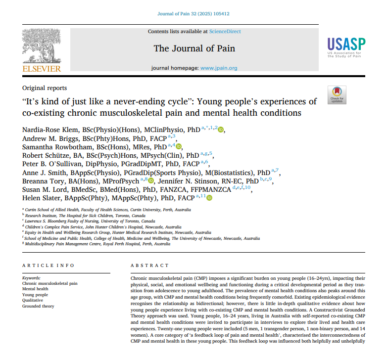 myPAinhealTH (myPATH) (@mypainhealth) on Twitter photo "I think it’s kind of like a cycle, and they just make each other worse really" - new publication in <a href="/TheJournal_Pain/">The Journal of Pain</a> exploring the feedback loop between pain and mental health for young people living with chronic #MSK pain 👉 bit.ly/4jKAJGK
#ChronicPain #MentalHealth "I think it’s kind of like a cycle, and they just make each other worse really" - new publication in <a href="/TheJournal_Pain/">The Journal of Pain</a> exploring the feedback loop between pain and mental health for young people living with chronic #MSK pain 👉 bit.ly/4jKAJGK
#ChronicPain #MentalHealth