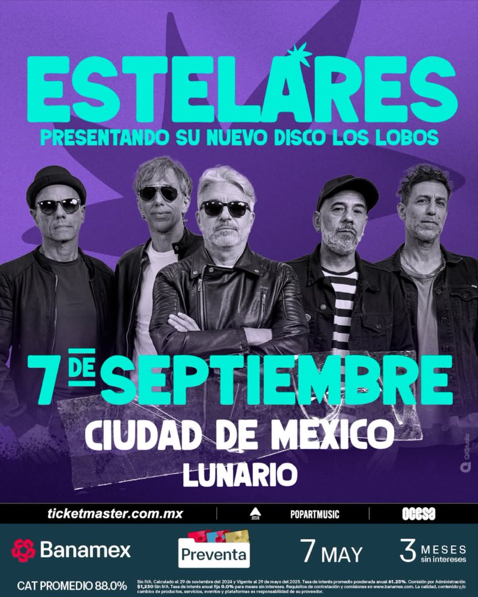 🎶 ¡ <a href="/estelares/">Estelares</a> vuelve a la CDMX! 🇦🇷

Presentando su nuevo álbum "Los Lobos" 🐺

📅 7 de septiembre | 📍 Lunario del Auditorio Nacional

🎟️ Boletos: Preventa Banamex 7/may, venta general 8/may vía Ticketmaster.

#Estelares #LosLobos #CDMX