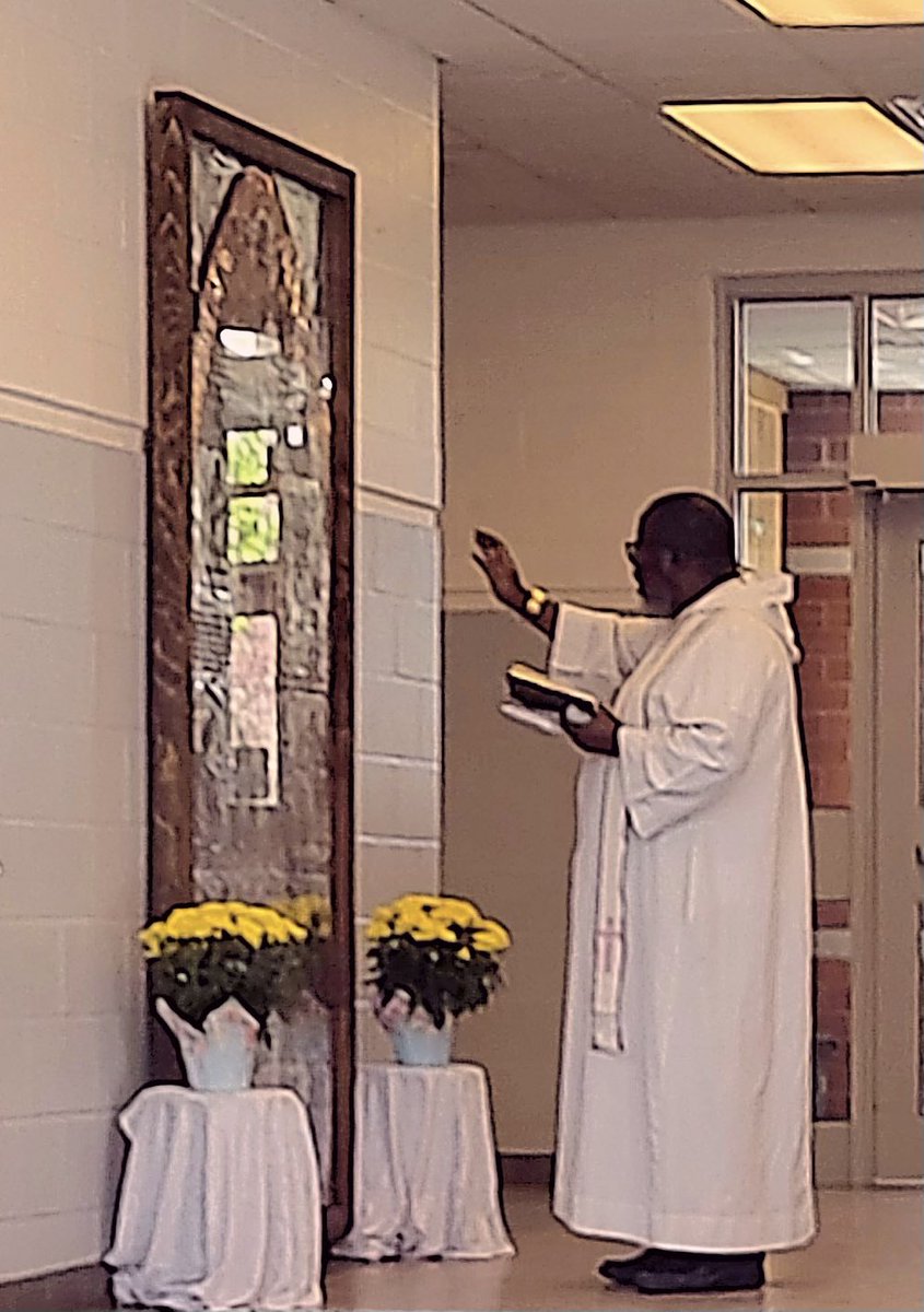 During a student-led liturgy, Fr. Joe offers a blessing over a stunning student-created metal artwork dedicated to Our Lady Of The Assumption. This beautiful piece stands as a testament to the faith, creativity, and devotion of our students.