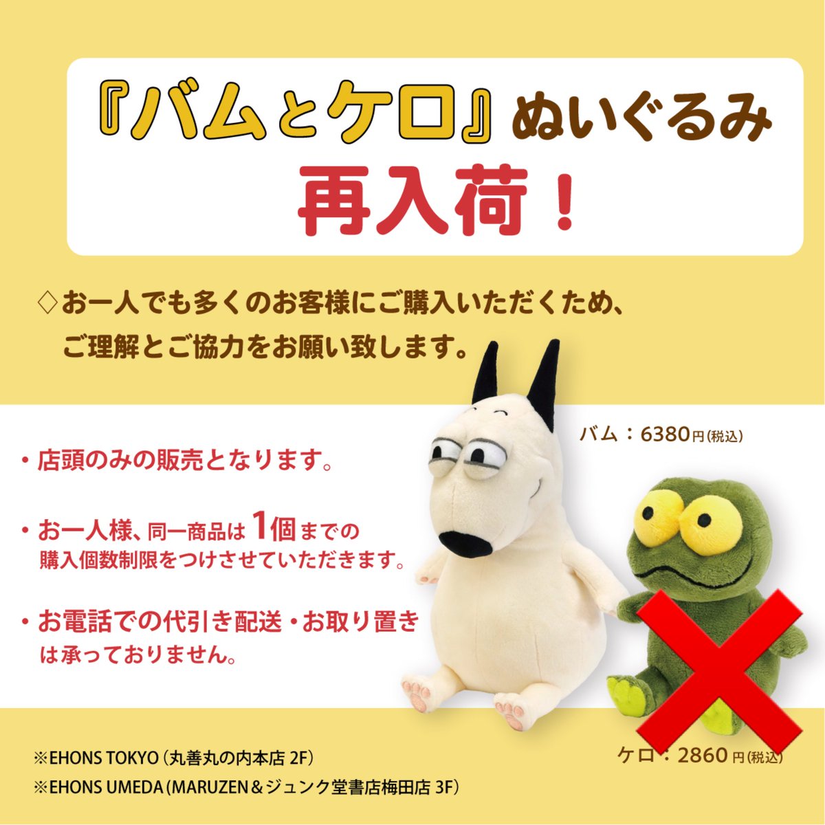 バムとケロ』のぬいぐるみ ご好評につき、 ケロは完売しました🐸 （再
